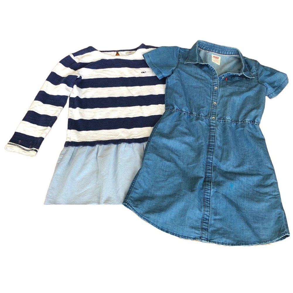 Lot of Two Girls 10/12 Preppy Casual Dresses - Levis & Vineyard Vines Dress Set